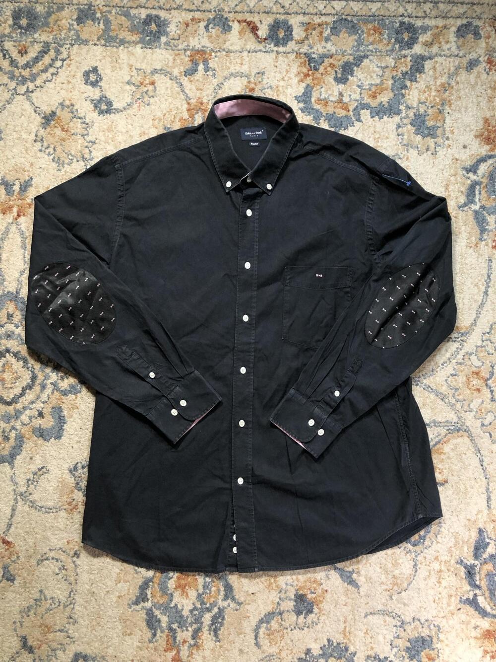 Eden Park Shirt Mens 2XL Black Elbow Patch Long Sleeve Button Down Bow Tie